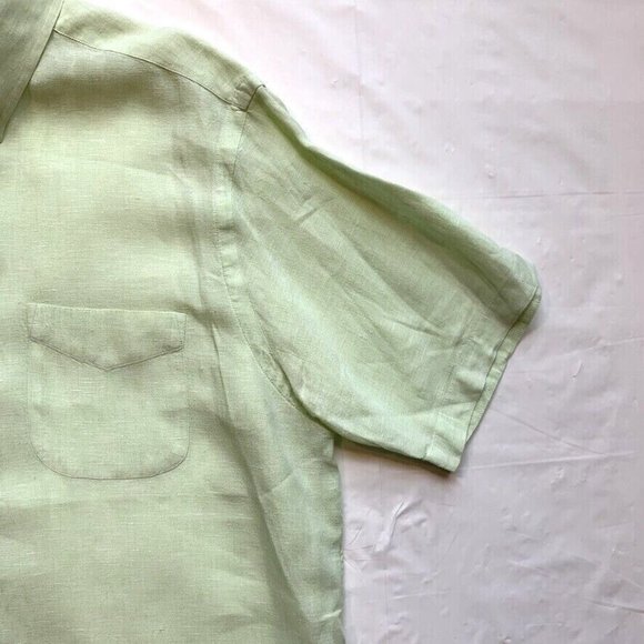 Cremieux 100% Linen Shirt Mens Large Button Down Short Sleeve Green Beach Summer - Picture 6 of 12